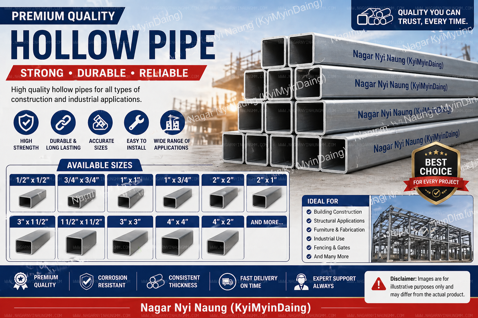 Hollow pipe 1*1 inches 1.4mm 3.5kg